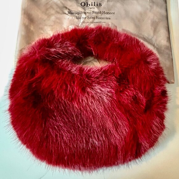 Obilis, Paris Boutique Exclusive Mink HandBag Rich Burgundy Mini Bag NEW - Picture 3 of 9